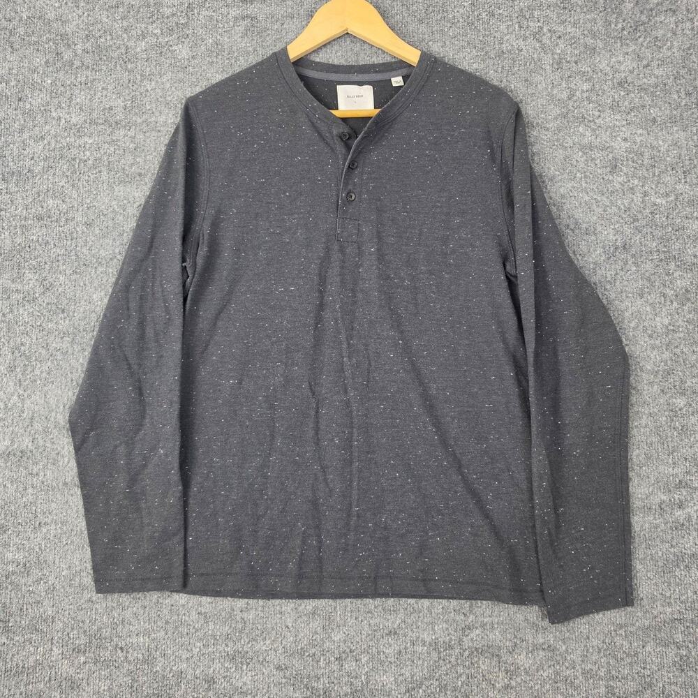 Billy Reid Shirt Large Henley Gray Long Sleeve Speckled Tee Cotton Casual Preppy